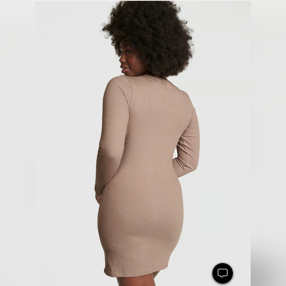 Plus Size Victoria Secret PINK Stretch Ribbed Cotton Long Sleeve Bodycon Dress